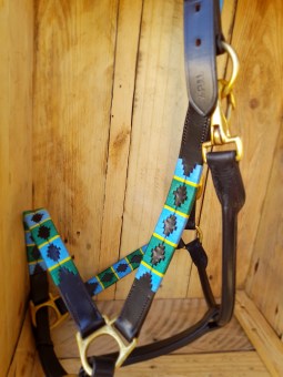 Forest green and blue, leather Argentinian Polo halter 